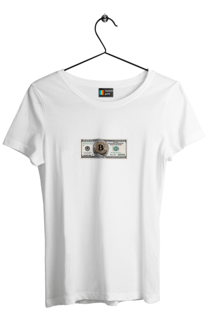 Women's t-shirt with prints Bitcoin. Bitcoin, cryptocurrency, dollar, money, trading. CustomPrint.market