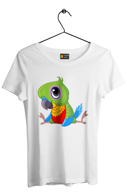 Women`s t-shirt with prints Lovebird. Nicely, parrot. 2070702