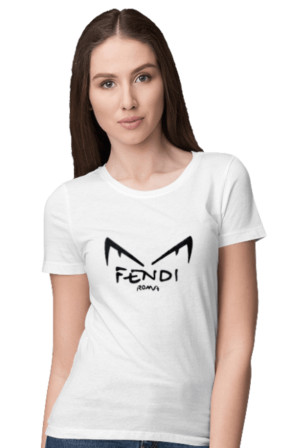 Футболка женская с принтом Fendi. Fendi, lvmh, бренд, дом моды, италия, люкс, мода, одежда, сумка, фенди. 2070702