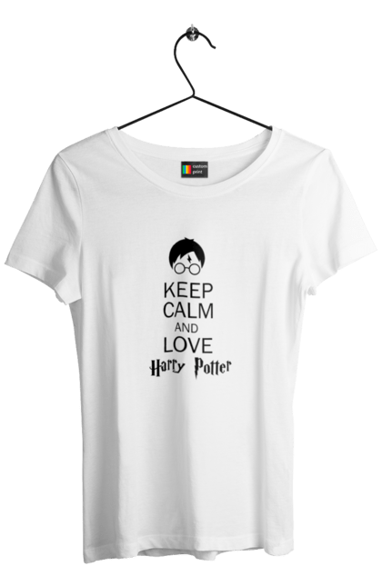 Футболка жіноча з принтом "Keep calm and love Harry Potter". Gryffindor, harry potter, hogwarts, keep calm, гаррі поттер, грифіндор, книга, фільм, франшиза, хогвартс. 2070702