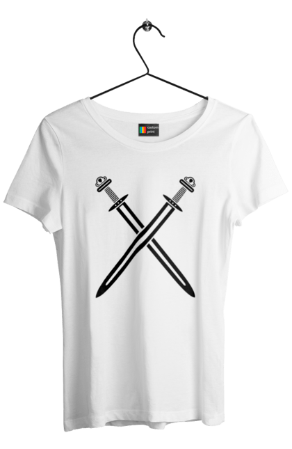 Women's t-shirt with prints Two crossed swords. Crossed swords, sword, swords, vikings, weapon. CustomPrint.market