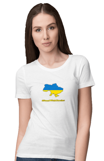 Футболка жіноча з принтом "Вистоємо". Stand with ukraine, вистоємо, всі разом, ми разом, слава україні. CustomPrint.market