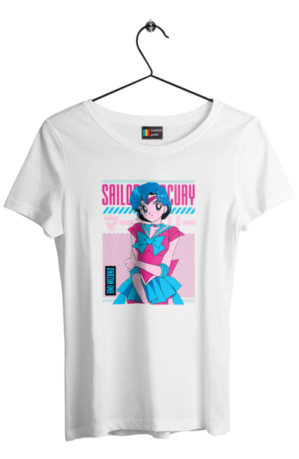 Футболка жіноча з принтом "Сейлор Мун Меркурій". Ami mizuno, sailor mercury, sailor moon, амі мідзуно, аніме, драма, махо-сьодзьо, сейлор меркурій, сейлор мун, серіал. 2070702