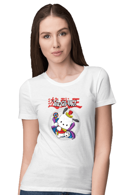 Women's t-shirt with prints Yu Gi Oh! Pochacco. Brand, character, hello kitty, pochacco, yu gi oh, yugio. 2070702