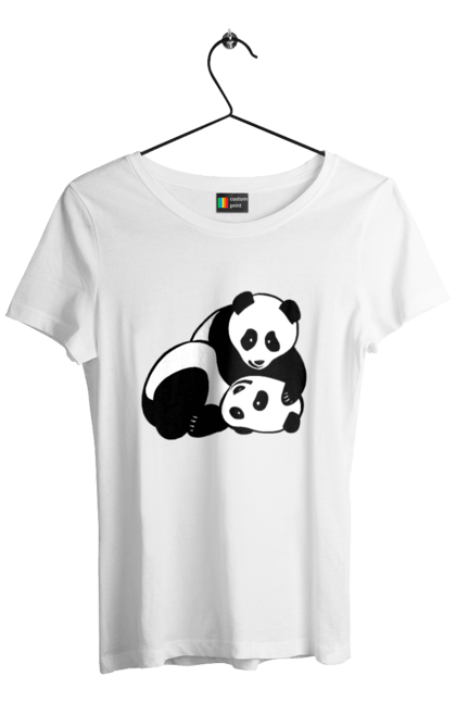 Футболка жіноча з принтом "Two Pandas". Ведмедик, веселий, двоє, куметний, любов, обійма, панда, прінт, тварини. CustomPrint.market