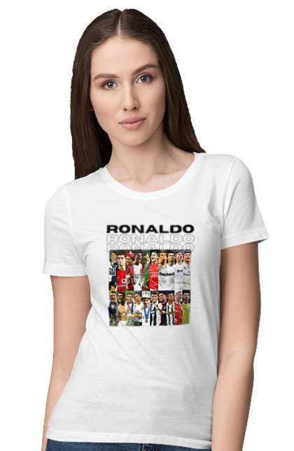 Women's t-shirt with prints Cristiano Ronaldo. Attacker, captain, cristiano ronaldo, football, sport, sportsman. 2070702