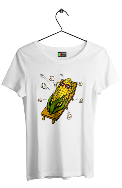 Women`s t-shirt with prints Corn Suns On A Lounger. Corn, lounger, popcorn. 2070702