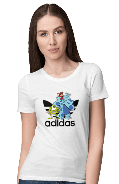 Футболка жіноча з принтом "Adidas Корпорація монстрів". Adidas, monsters inc, pixar, адідас, корпорація монстрів, мультфільм. 2070702