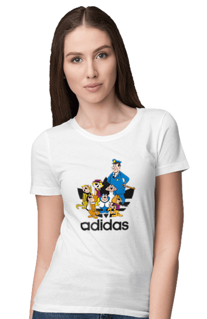 Футболка женская с принтом Adidas Top Cat. Adidas, top cat, адидас, кот, коты, мульт, мультсериал. 2070702