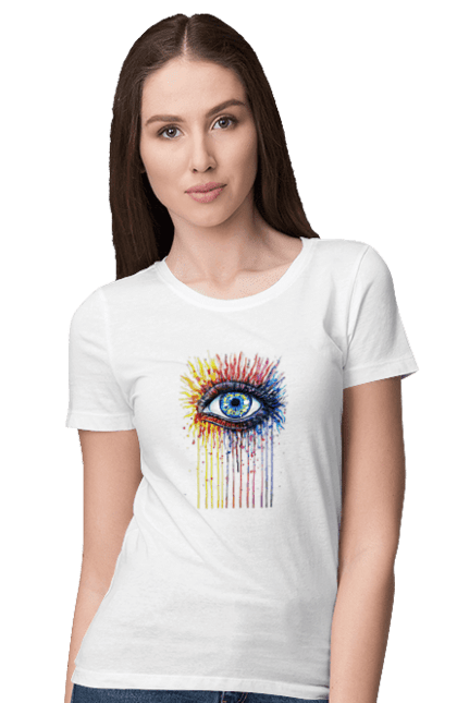 Women`s t-shirt with prints Colorful Flowing Eye. Eye, paints. 2070702