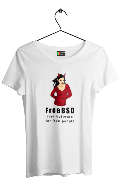 Футболка жіноча з принтом "Freebsd Для Вільних". Bsd, freebsd, unix, адміністратор, айті, айтішник, безкоштовна, безкоштовно, бестія, вільна, демон, демонесса, доступність, незалежність, операційна система, ос, програміст, програмне забезпечення, свобода, сисадмін, система, системний адміністратор, софт, текст, червоний, чорний. 2070702
