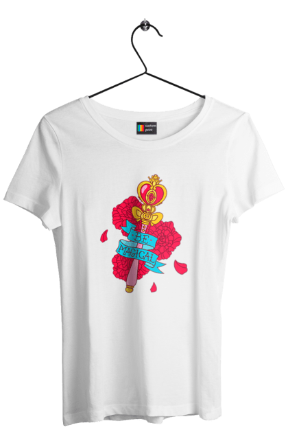 Women's t-shirt with prints Be Magical. Anime, charm, flowers, magic, rose flower, sailor moon, tv series, wand. 2070702