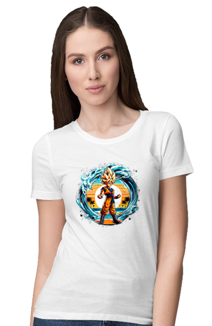 Women's t-shirt with prints Dragon Ball Son Goku. Anime, dragon ball, goku, manga, son goku, tv series. 2070702