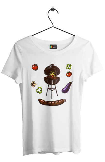 Women`s t-shirt with prints Barbecue Sausage. Barbecue, fry, grill, sausage. 2070702