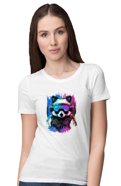 Футболка жіноча з принтом "Панда в VR шолом". Віртуальна реальність, гік, панда, персонаж, шолом. 2070702