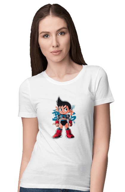 Футболка жіноча з принтом "AstroBoy". Astro boy, андроїд, аніме, манга, могутній атом, пригоди, робот, серіал, фантастика. 2070702