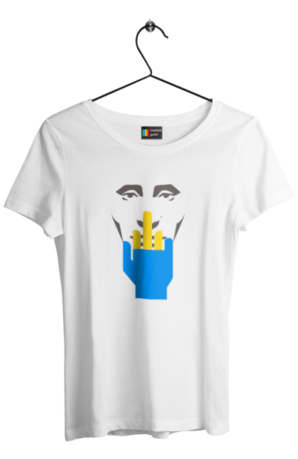 Women`s t-shirt with prints Putin Huilo. All, dead muscovite, go fuck yourself, good evening, middle finger, muscovites, orcs, putin shit, putin`s head, russian military. 2070702