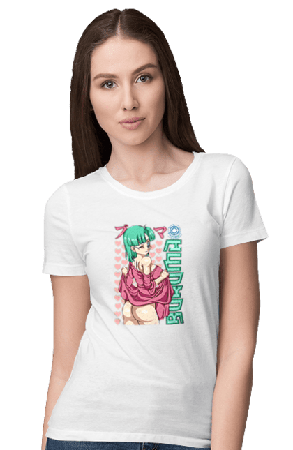 Футболка жіноча з принтом "Перли дракона Булма". Anime, bulma, dragon ball, goku, manga, аніме, булма, гоку, манга, перли дракона. 2070702