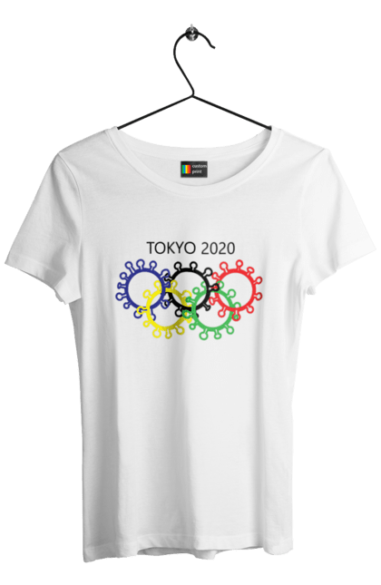 Футболка жіноча з принтом "Олімпійські Ігри Токіо, Коронавірус". Коронавірус, олімпійські ігри, токіо. ART принт на футболках