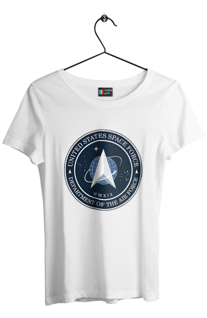 Women's t-shirt with prints United States Space Force. Emblem, political, politics, space, space force, space travel, united states, ussf. 2070702