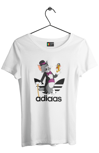 Футболка женская с принтом Adidas Том и Джерри. Adidas, tom and jerry, адидас, джерри, кот, мульт, мультсериал, мышь, том, том и джерри. 2070702