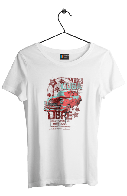 Футболка жіноча з принтом "Куба, Машина". Куба, машина, ретро. 2070702