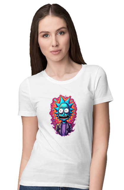 Women's t-shirt with prints Rick and Morty. Adventures, black humor, cartoon, rick, rick and morty, sci-fi, tragicomedy. 2070702