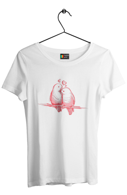 Футболка жіноча з принтом "Закохані Попугайчики". Закохані, папуги. 2070702