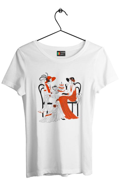 Футболка жіноча з принтом "Дами В Червоному". Дами, посиденьки, чаювання. 2070702