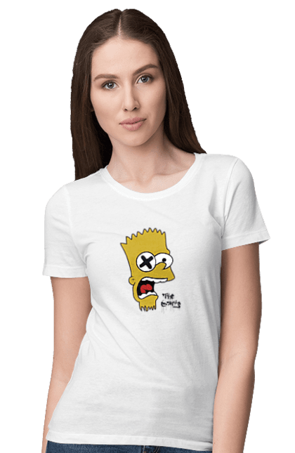 Футболка жіноча з принтом "Барт Сімпсон". Bart, барт, мультфільм, серіал, сімпсон. 2070702