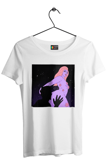 Футболка жіноча з принтом "Фіолетова Дівчина". Дівчина, тіло. 2070702