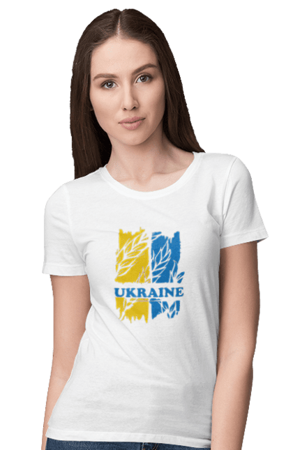 Women`s t-shirt with prints Ukraine ears of wheat. Ears of wheat, symbol of ukraine, ukraine, ukrainian symbols. 2070702