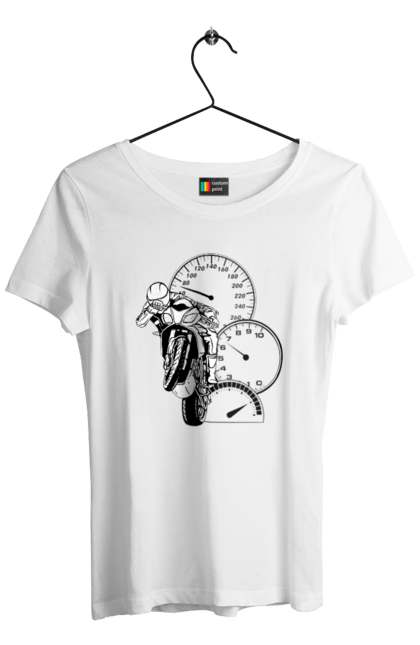 Футболка жіноча з принтом "Мотоцикл Швидкість Чорний". Мото, мотоцикл, розгін, швидкість. 2070702