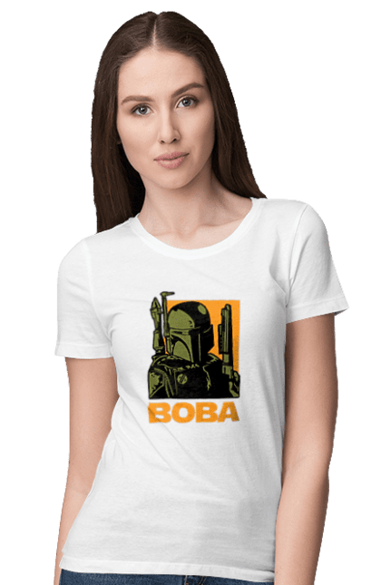 Футболка женская с принтом Боба Фетт. Boba fett, боба фетт, звездные войны, клон, охотник за головами. 2070702