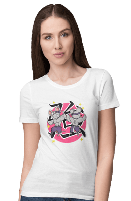 Women's t-shirt with prints Demon Slayer Uzui Tengen's mice. Anime, demon slayer, kimetsu no yaiba, manga, mice, serial, tengen, tengen uzui, uzui. 2070702