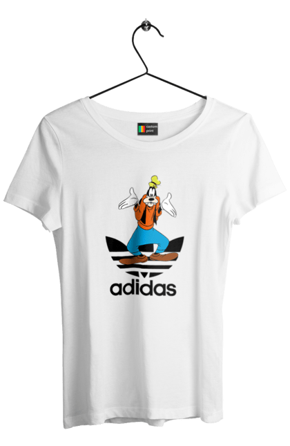 Футболка жіноча з принтом "Adidas Гуфі". Adidas, goofy, адідас, гуфі, мультсеріал, мультфільм, пес, собака. 2070702