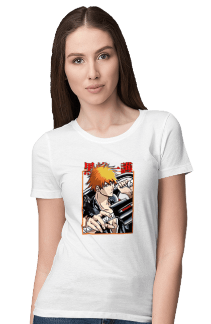 Футболка женская с принтом Блич Ичиго Куросаки. Anime, bleach, ichigo kurosaki, manga, аниме, блич, ичиго, ичиго куросаки, манга. 2070702