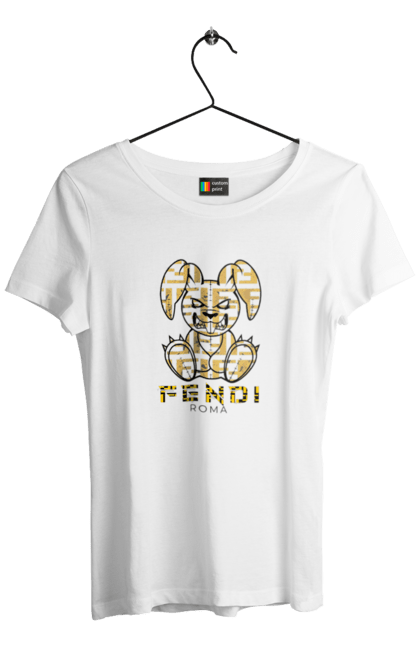 Футболка женская с принтом Fendi. Fendi, бренд, дом моды, заяц, италия, люкс, мода, одежда, сумка, фенди. 2070702