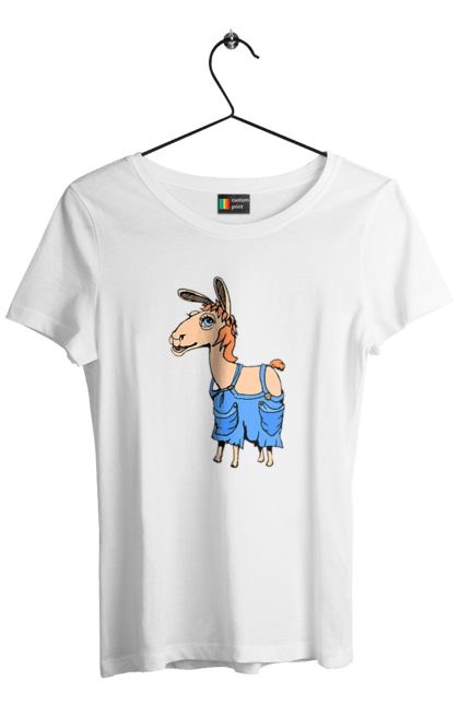 Футболка жіноча з принтом "Лама В Комбінезоні". Комбінезон, лама. 2070702