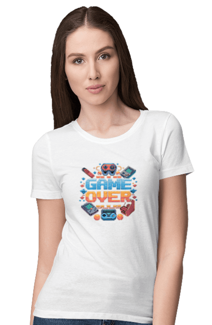 Women`s t-shirt with prints Game Over. 90s, for gamers, game, gamer, pixel, pixel art, video game. 2070702