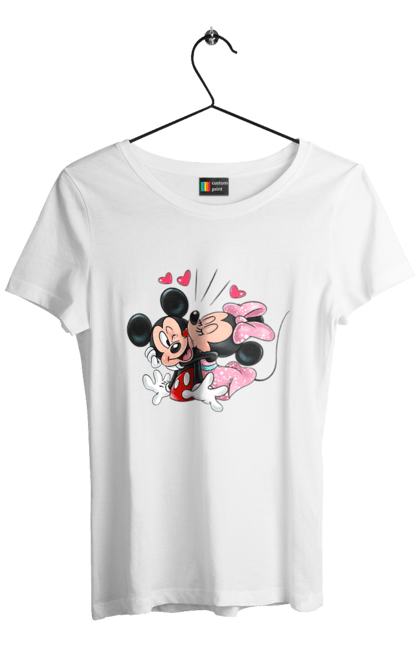 Футболка женская с принтом Микки Маус и Минни Маус. Mickey mouse, minnie mouse, дисней, микки, микки маус, минни маус, мультфильм. 2070702