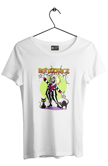 Футболка женская с принтом Битлджус. Beetlejuice, ghost, tim burton, warner bros, битлджус, комедия, привидение, тим бертон, ужас, фильм. 2070702