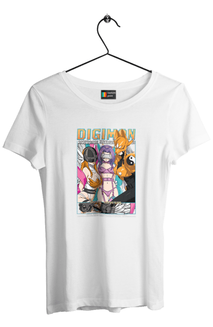 Футболка женская с принтом Digimon. Bandai, digimon, digital monsters, виртуальные питомцы, медиафраншиза. 2070702