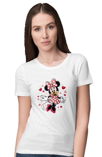 Футболка женская с принтом Минни Маус. Mickey mouse, minnie mouse, дисней, микки, микки маус, минни маус, мультфильм. 2070702