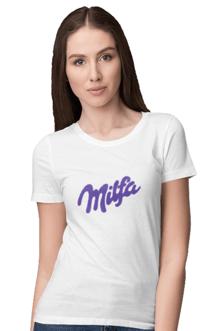 Футболка жіноча з принтом "Milfa". Гумор, для жінок, жіноча, меми, мілка, мілфа, прикол, смішне, смішні. 2070702