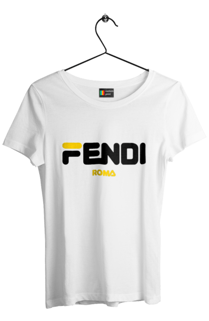 Футболка женская с принтом Fendi. Fendi, lvmh, бренд, дом моды, италия, люкс, мода, одежда, сумка, фенди. 2070702