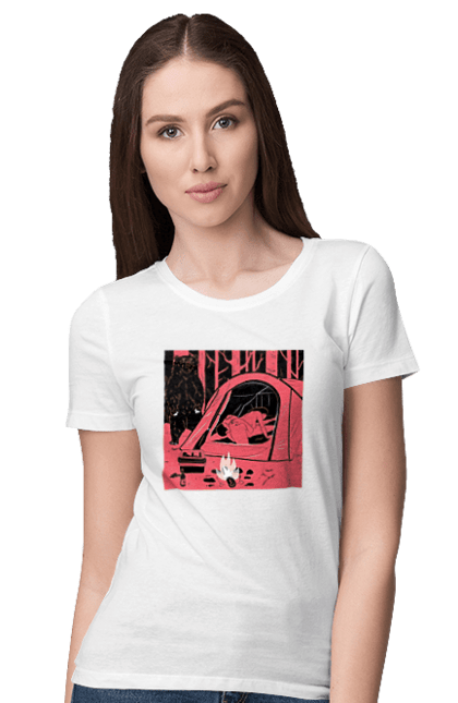 Women`s t-shirt with prints 69 In The Tent. 69, bear, forest, sex, tent. 2070702