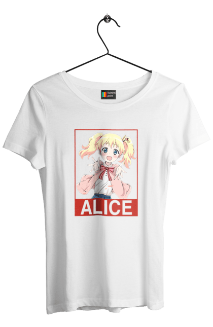 Футболка жіноча з принтом "Золота мозаїка Аліса Картелет". Alice cartelet, anime, kiniro mosaic, kinmoza, manga, аліса, аліса картелет, аніме, золота мозаїка, манга. 2070702