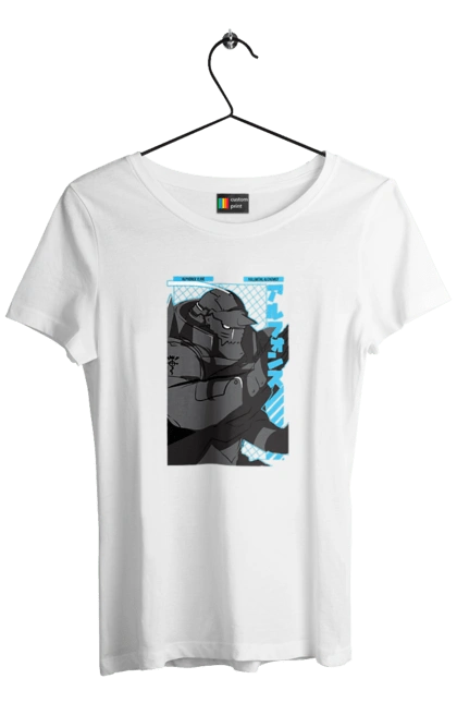 Women`s t-shirt with prints Fullmetal Alchemist Al Elric. Adventures, al elric, alphonse, anime, comedy, fullmetal alchemist, manga, steampunk. 2070702