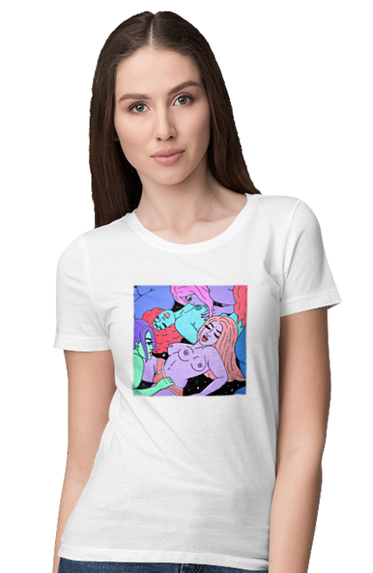 Women`s t-shirt with prints Alien Girls. Aliens, girls, multicolored, space. 2070702
